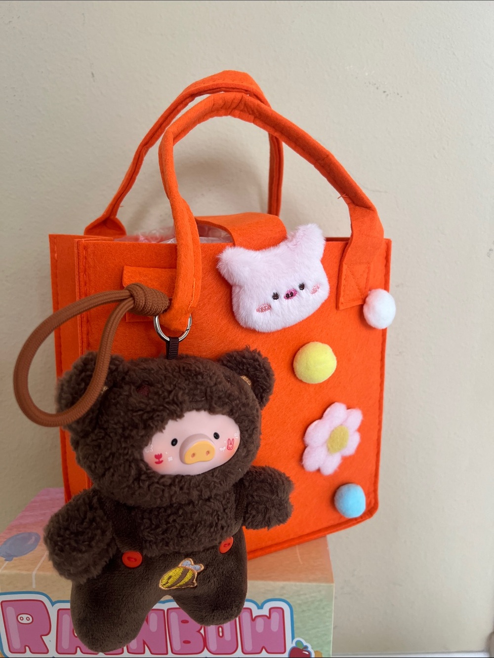 Kids Orange Felt Tote Bag with LuLu pig Charm